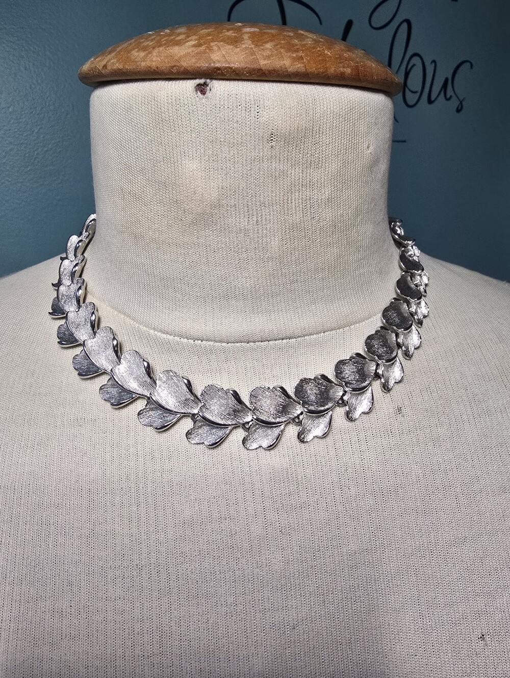 Judy Lee Vintage Silver-Tone Articulated Leaf Link Choker Necklace
